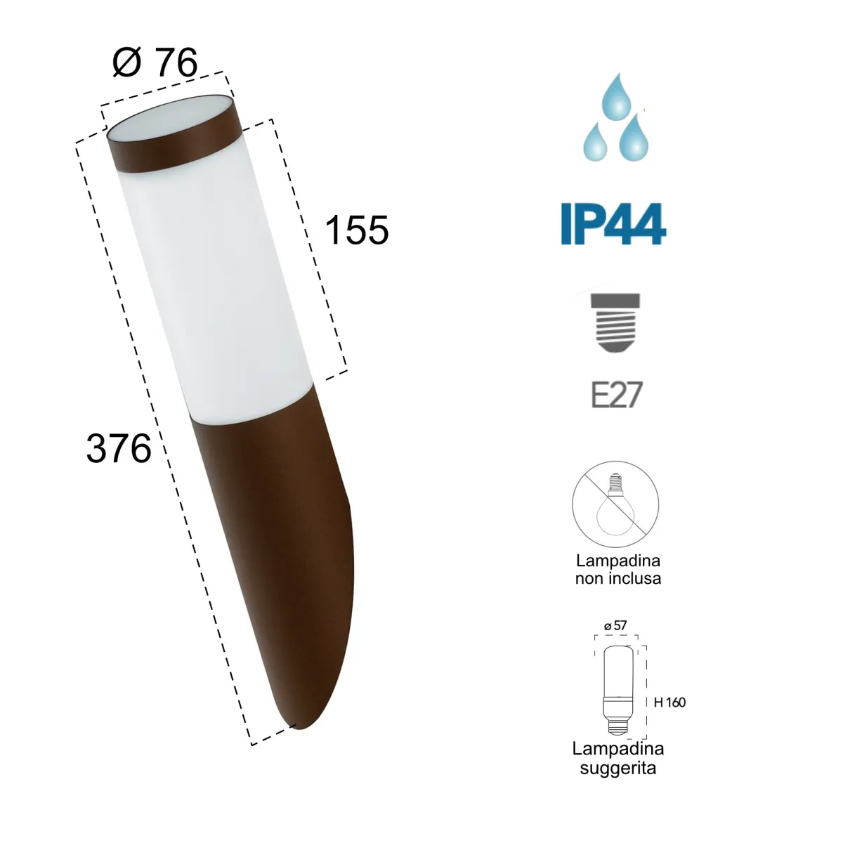 Applique da parete per esterno 40W E27 bronzo Onsen