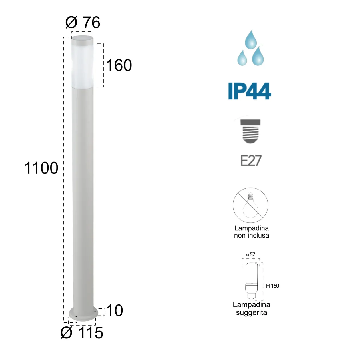 Borne lumineuse extérieure, 3 variantes E27 | Mondialshop