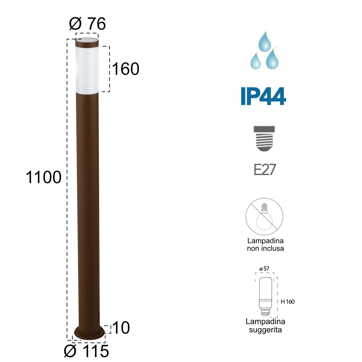 Borne TOKYO moderne en acier inoxydable finition bronze 1xE27 max 60W