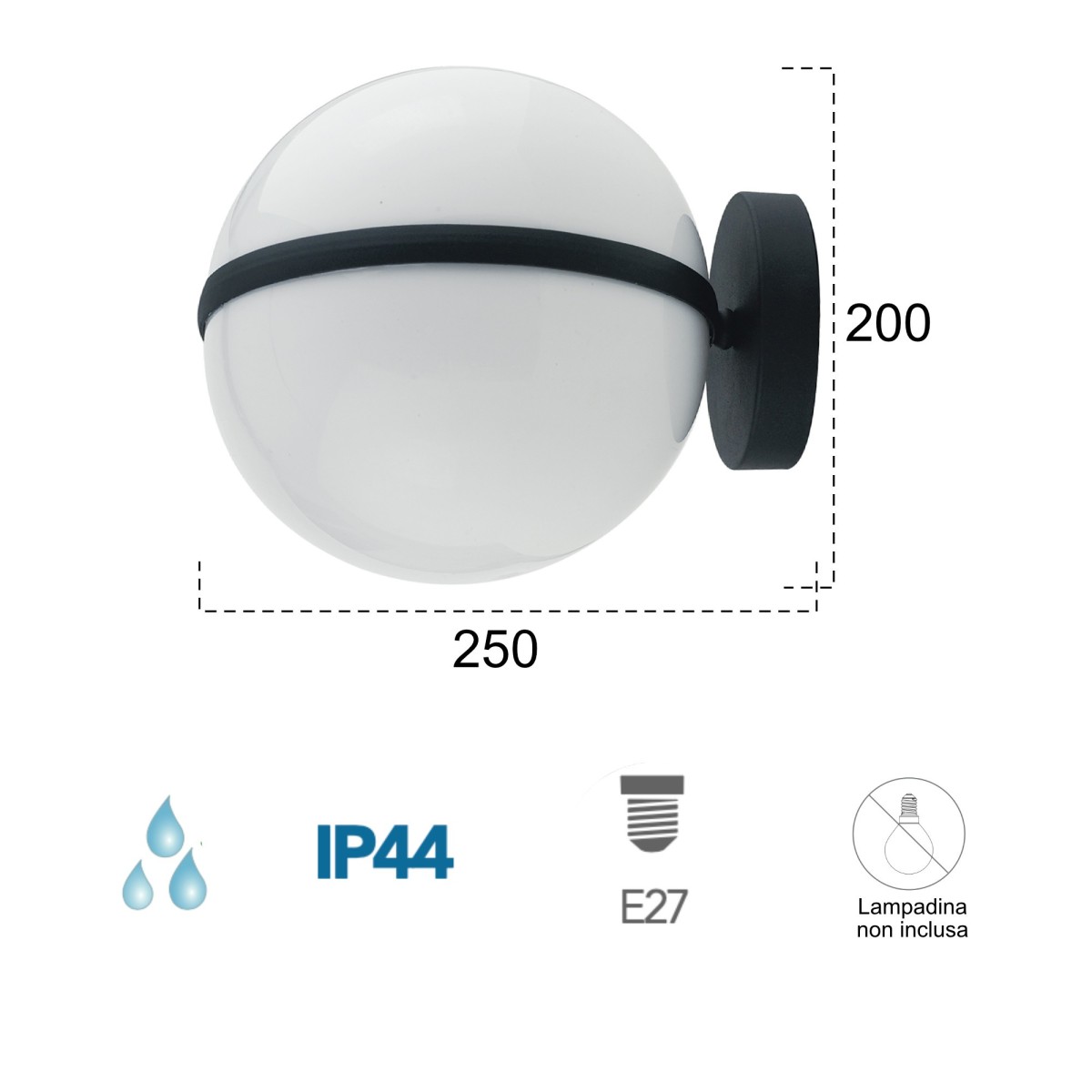 Applique da parete per esterno 60W E27 nera Orb