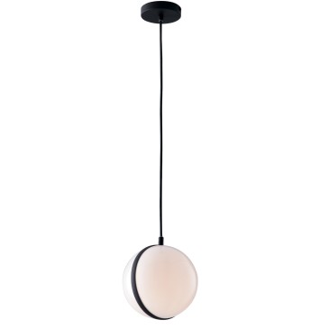 ORBIT suspension plafonnier avec sphère en aluminium noir et diffuseur acrylique LED intégré