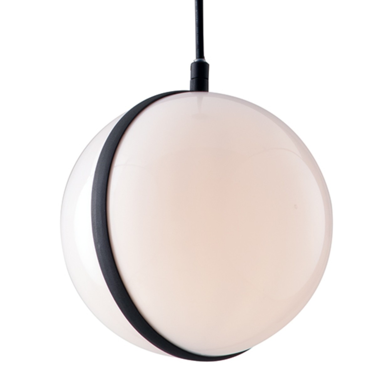 ORBIT suspension plafonnier avec sphère en aluminium noir et diffuseur acrylique LED intégré