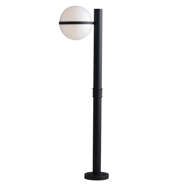 Mât de sol ORBIT avec sphère en aluminium noir et diffuseur acrylique LED intégré