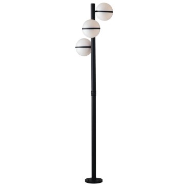 Lampadaire Pole ORBIT avec sphère en aluminium noir et diffuseur acrylique led intégré