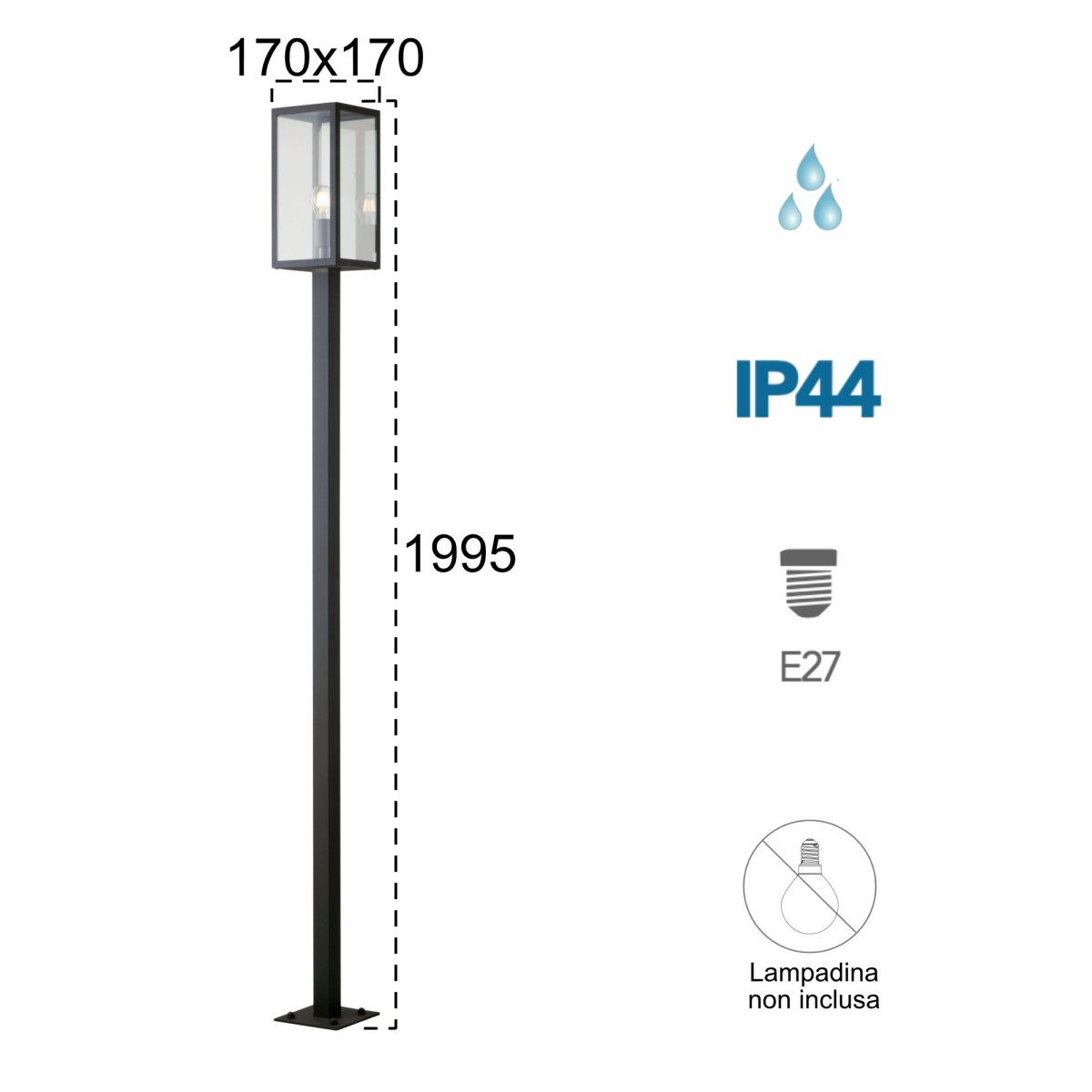 Palo luce per esterno 60W E27 antracite Gastly