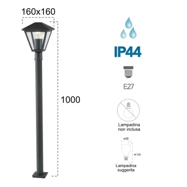 Borne lumineuse extérieure anthracite, 60 W E27 | Mondialshop