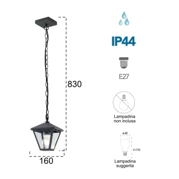 Lampadario a Sospensione Antracite 60W E27 | Mondialshop