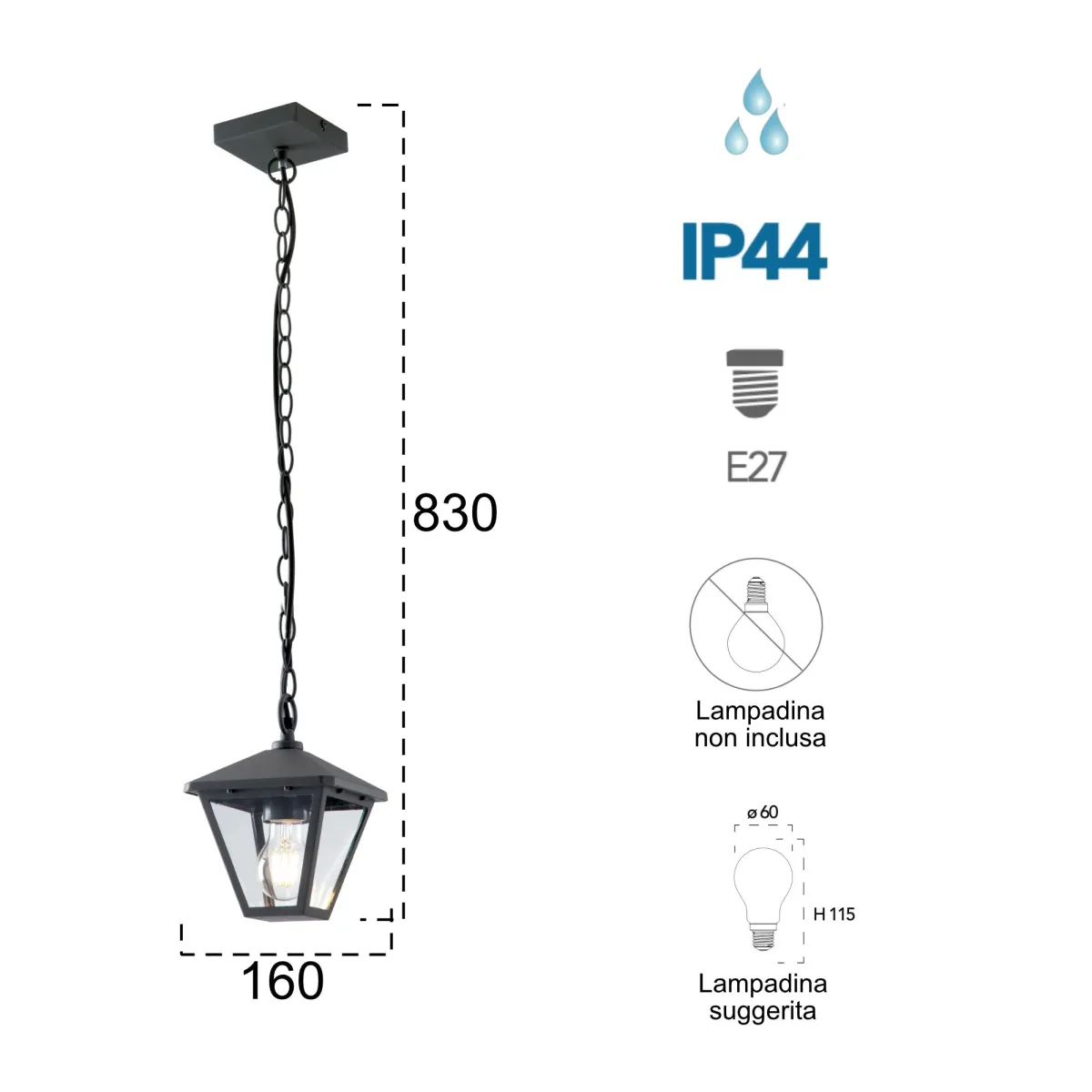 Anthrazit Pendelleuchte, 60W E27 | Mondialshop