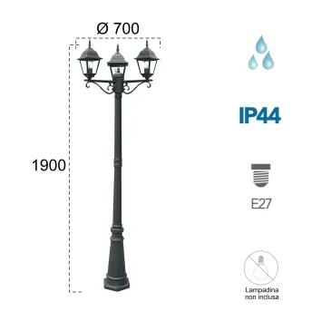 Palo luce per esterno 3x60W...