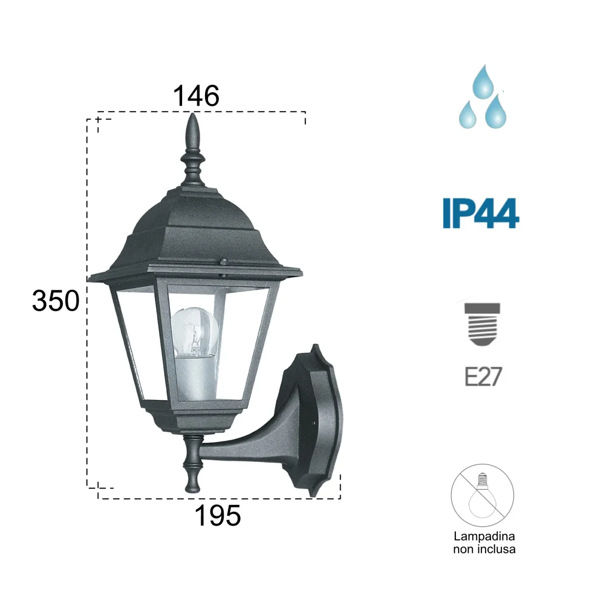 Paris Up 60W E27 schwarze Außenwandleuchte