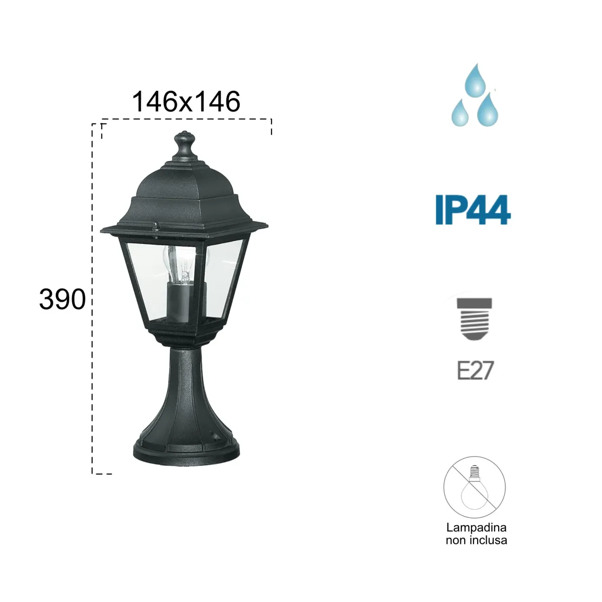 Poteau de jardin étanche noir