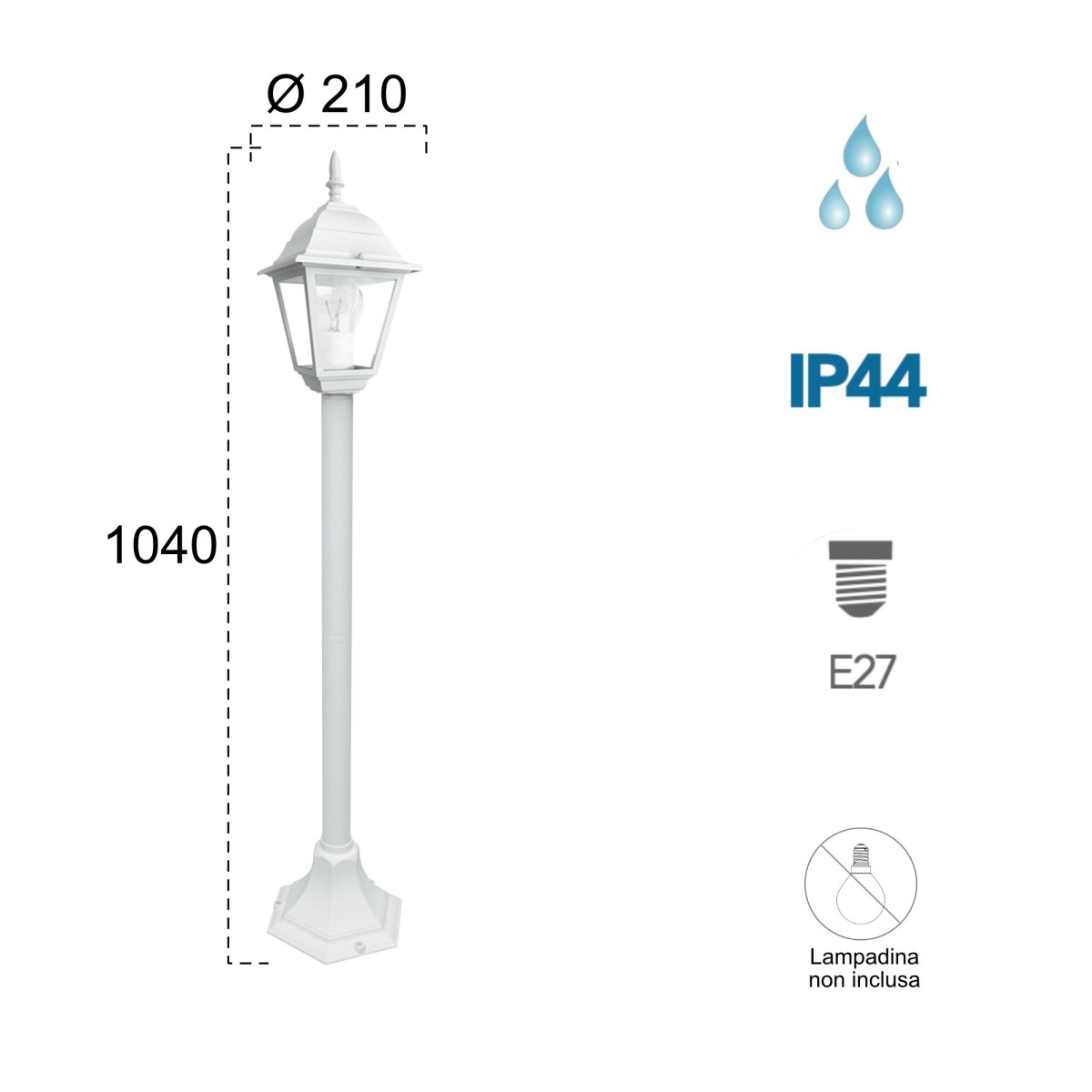 Paletto luce da esterno 60W E27 bianco Paris