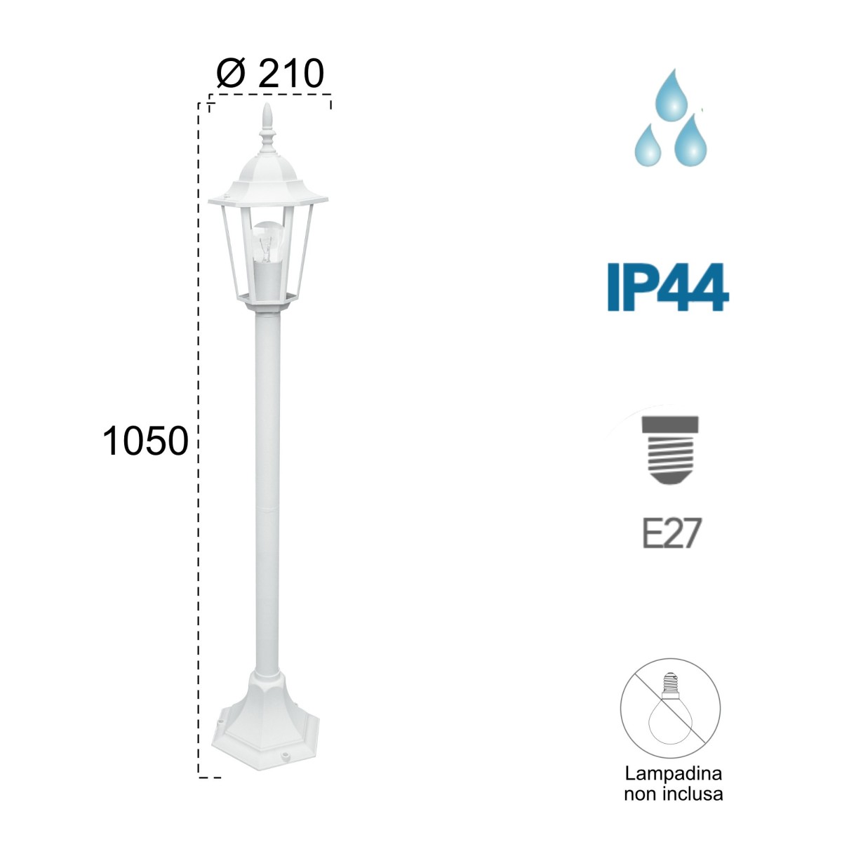 Paletto luce da esterno 60W E27 bianco London