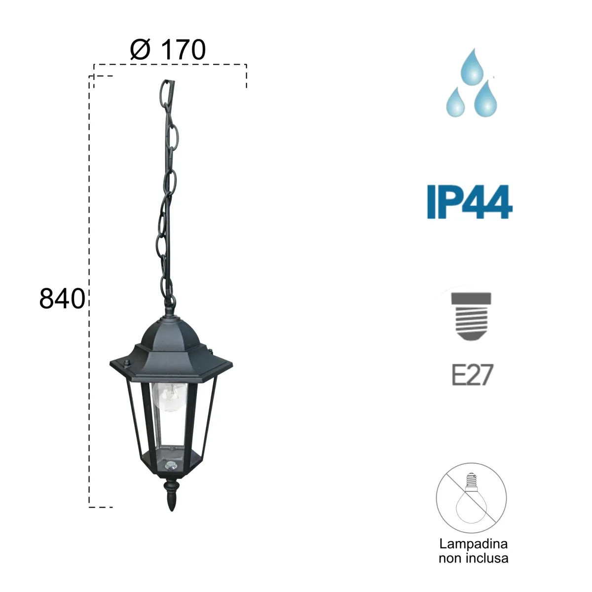 Lampadario a sospensione 60W E27 nero London
