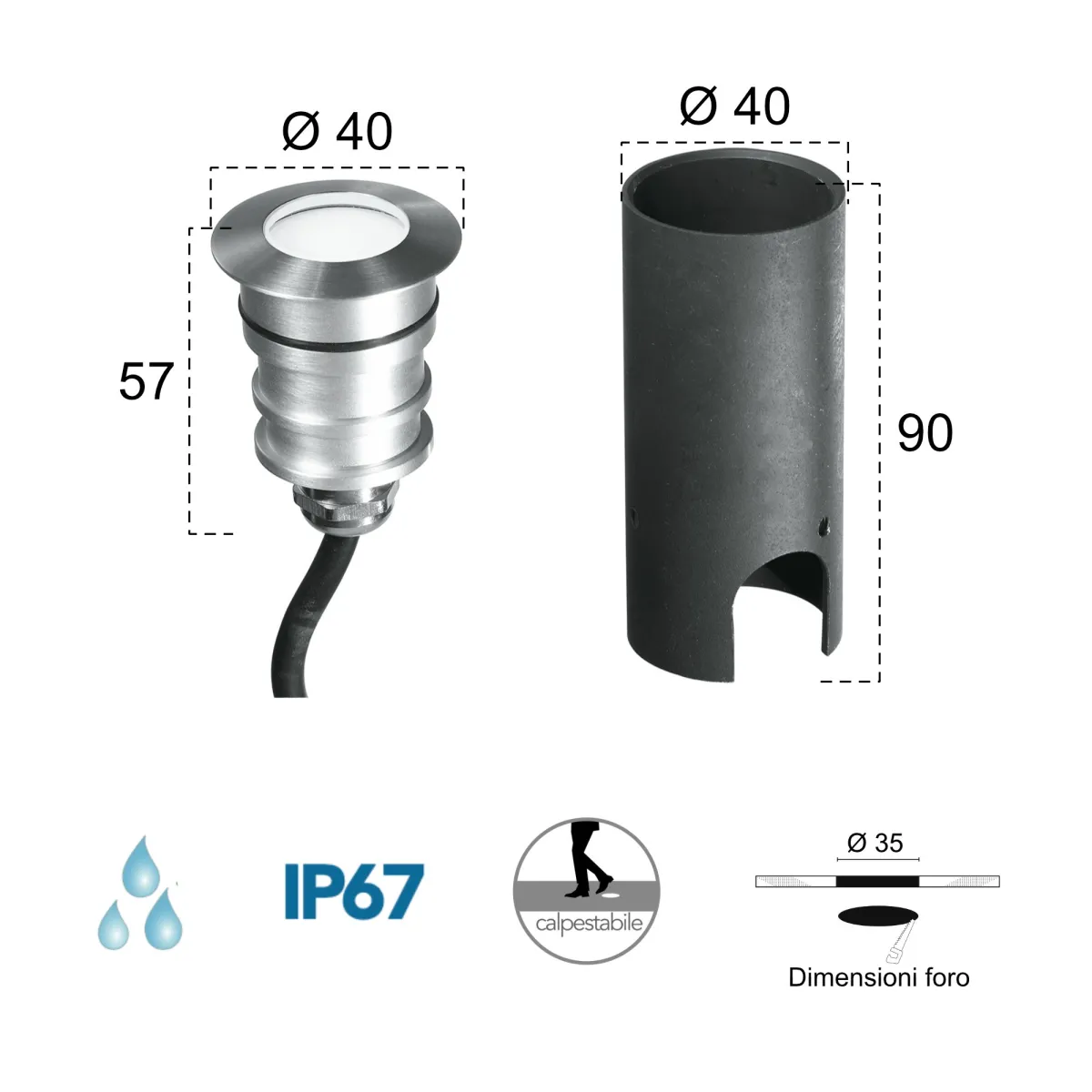 3W LED-Stufeneinbauleuchte 3000K Nickel Stomp Round