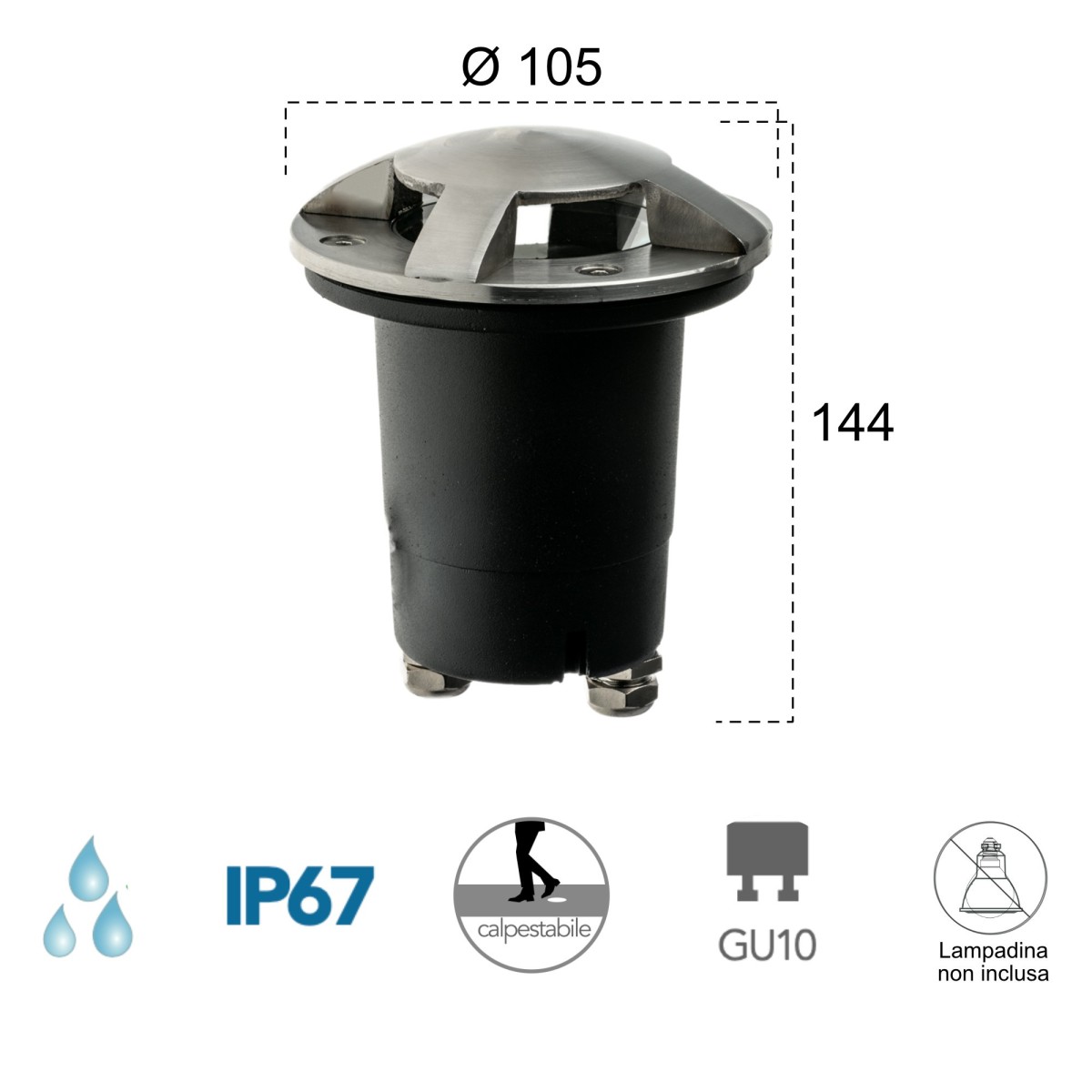 Spot encastrable Bradley acier GU10 35W pour l'extérieur