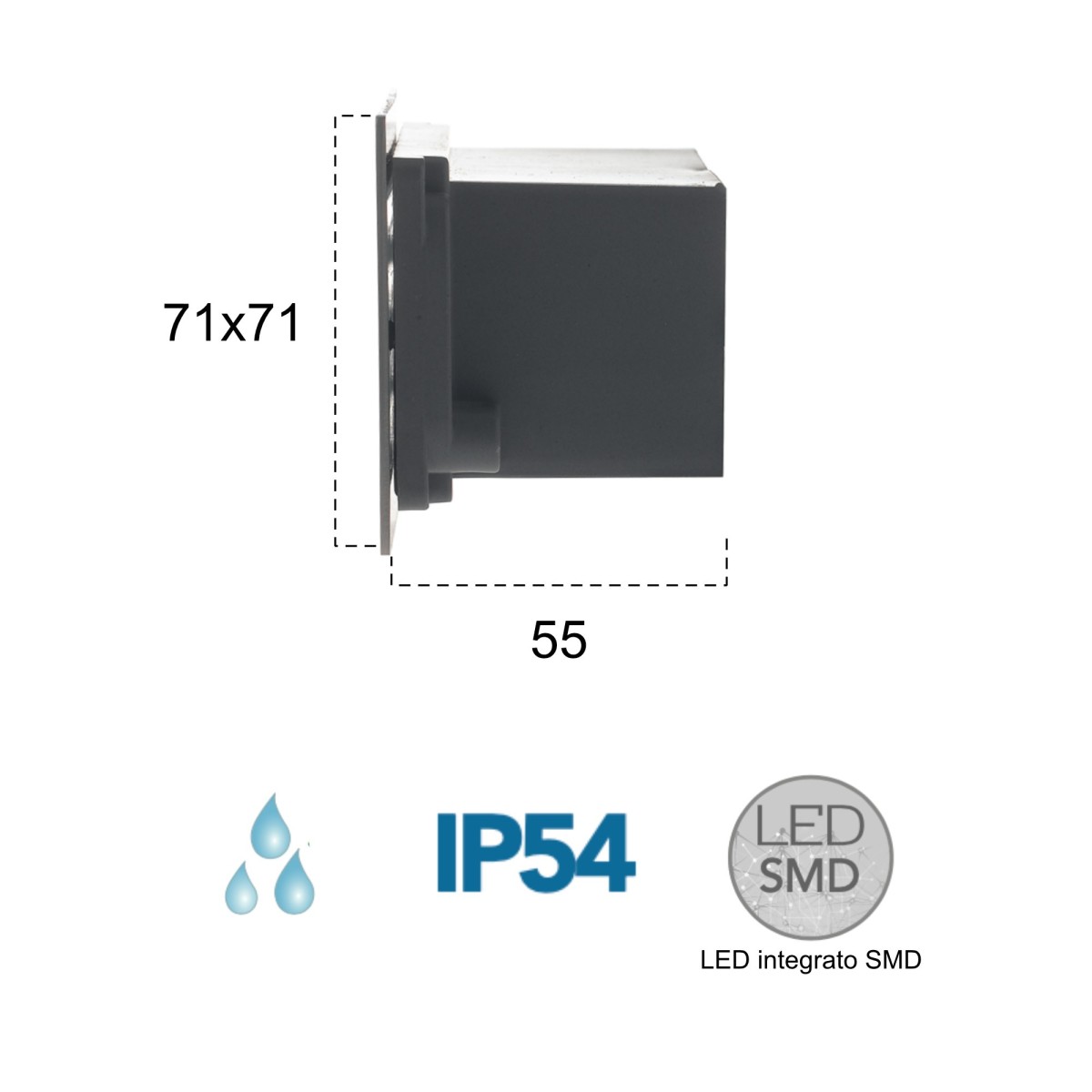 3W LED-Einbauleuchte Nickel Flank