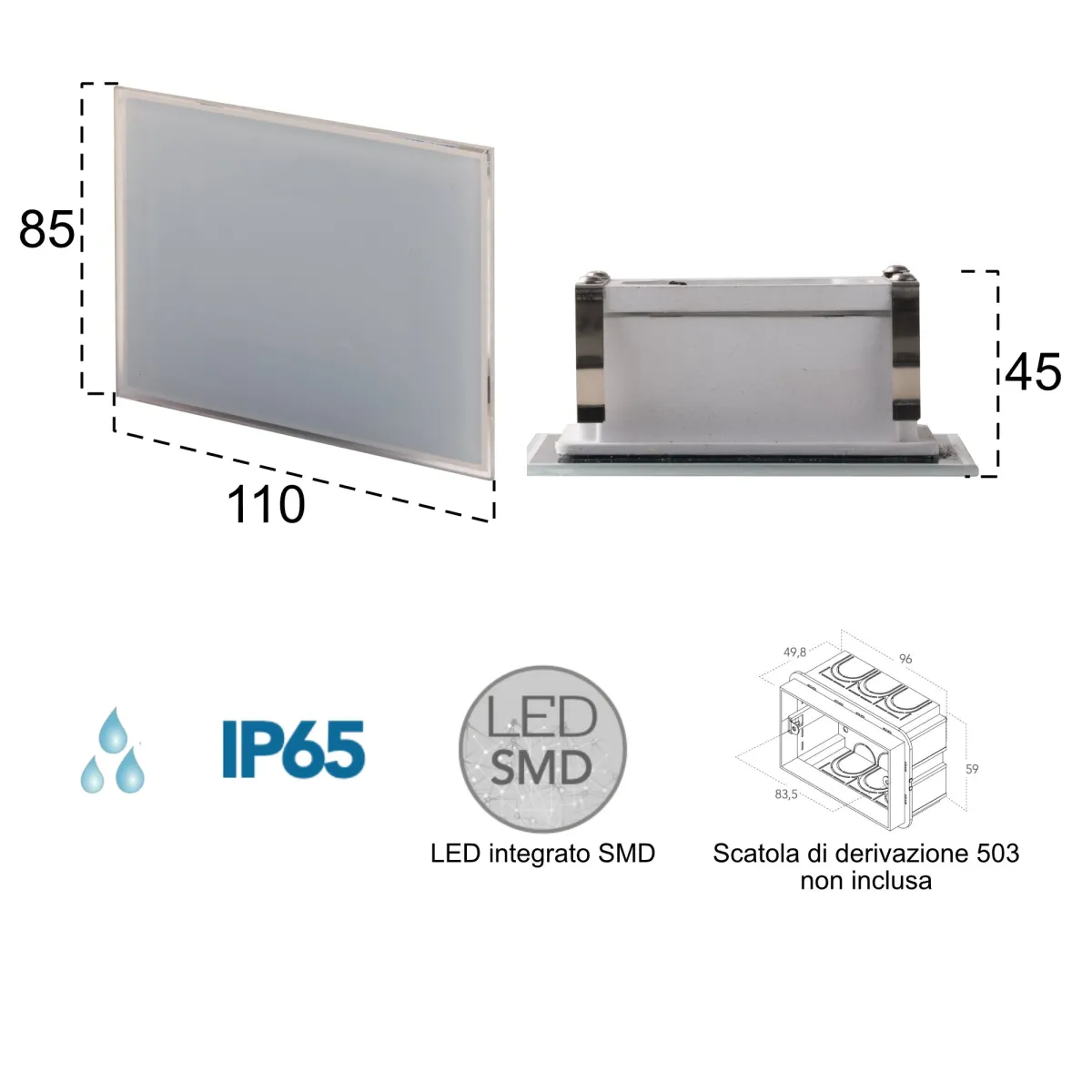 Segnapassi da incasso 3W a led bianco Slate