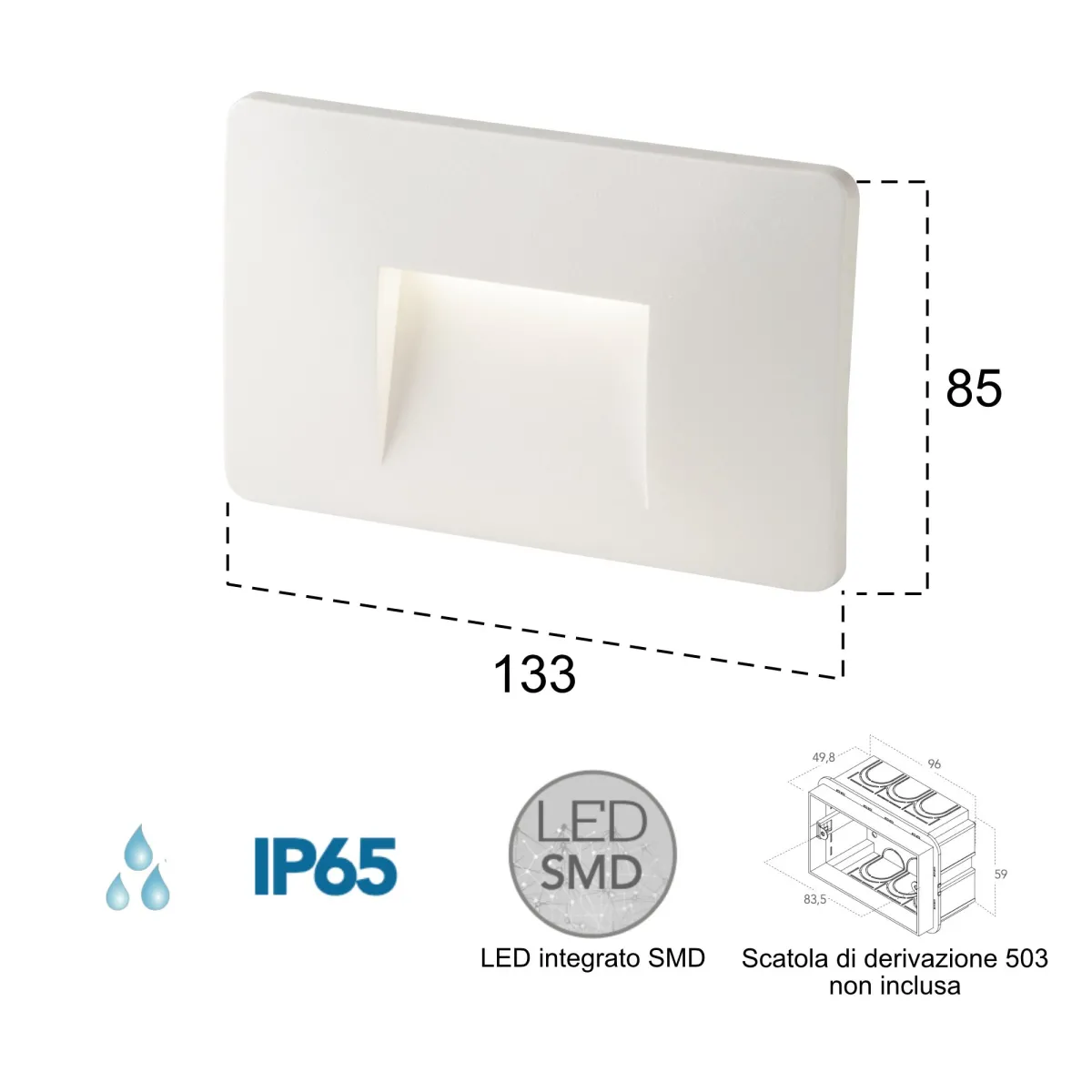 Lampe de balisage encastrée à led blanche 3W Blink