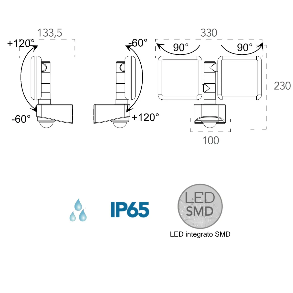 Projecteur extérieur double avec détecteur | Mondialshop