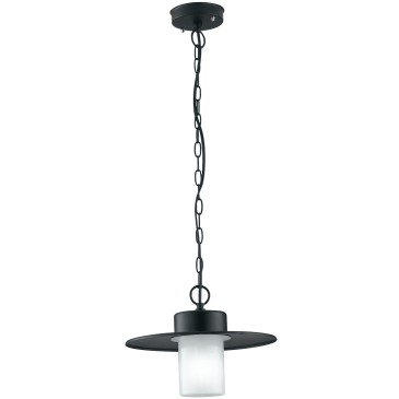 Lustre à suspension vintage YORK en aluminium noir et diffuseur en polycarbonate