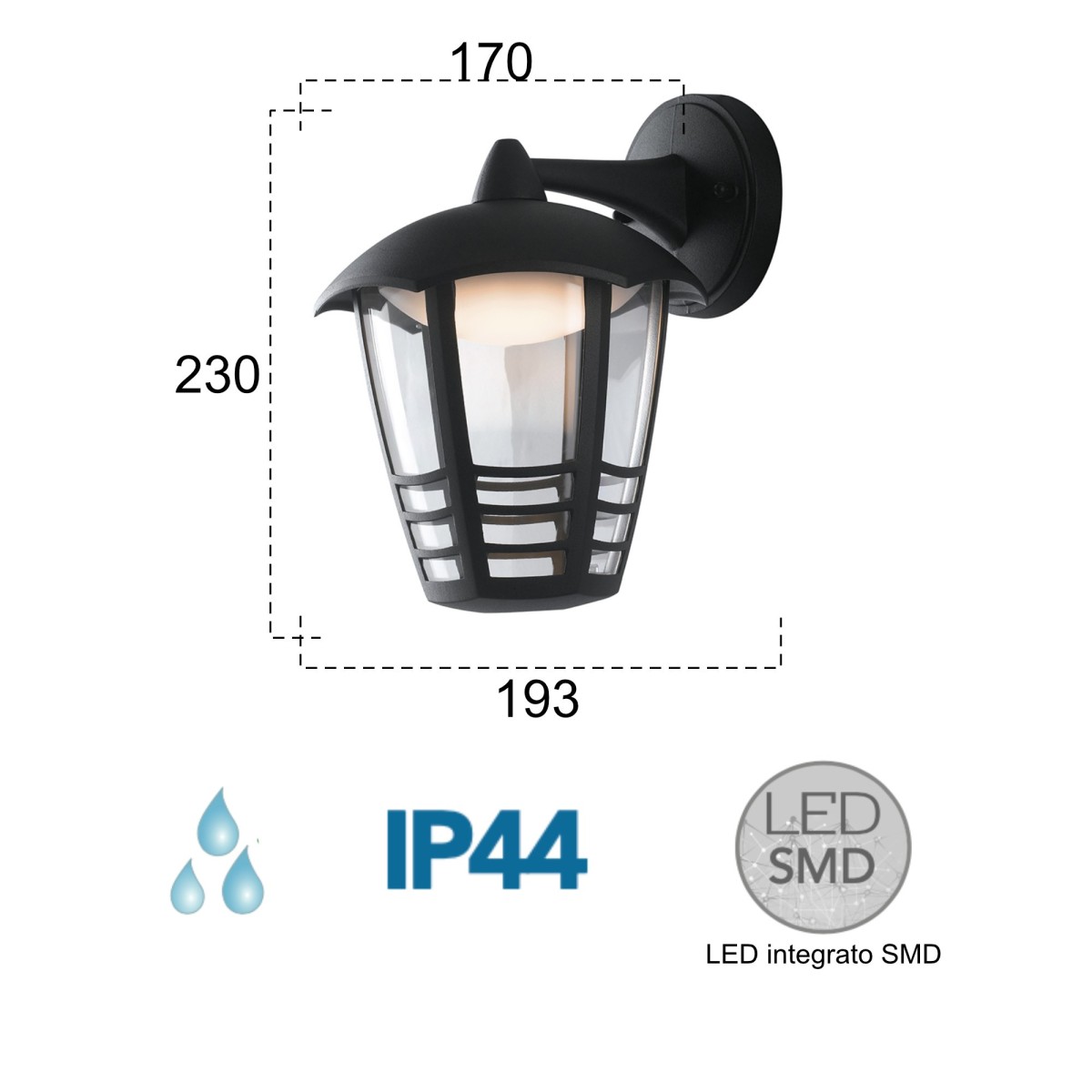 Lanterne LED noire A + 4000kelvin 12 watts