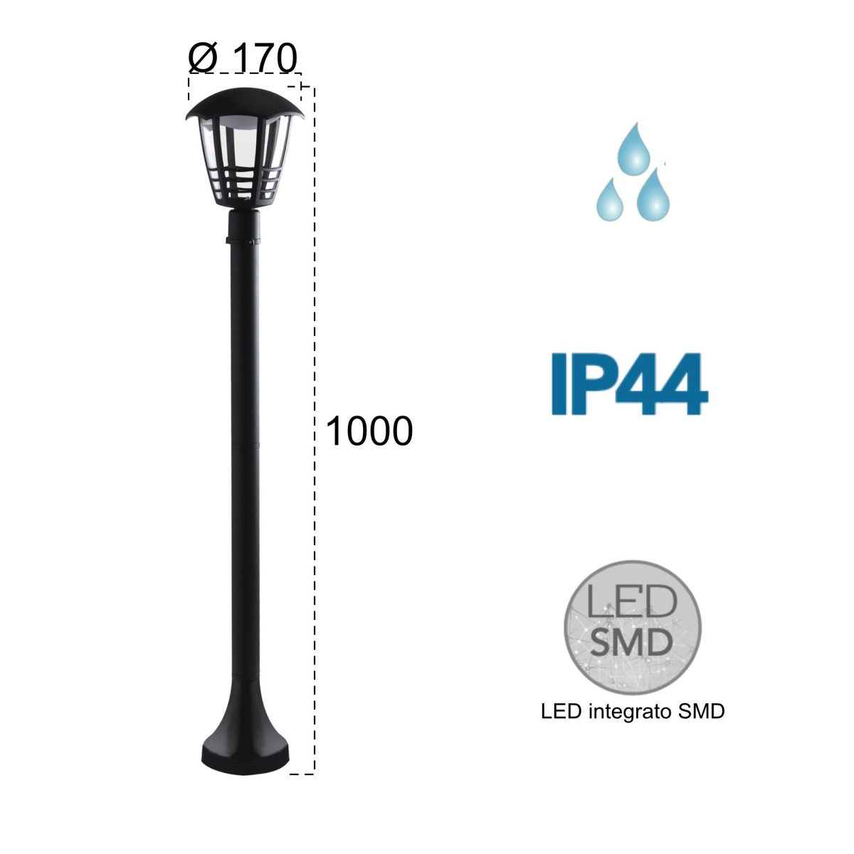 Lampadaire Noir Led A + 4000kelvin 12 watts