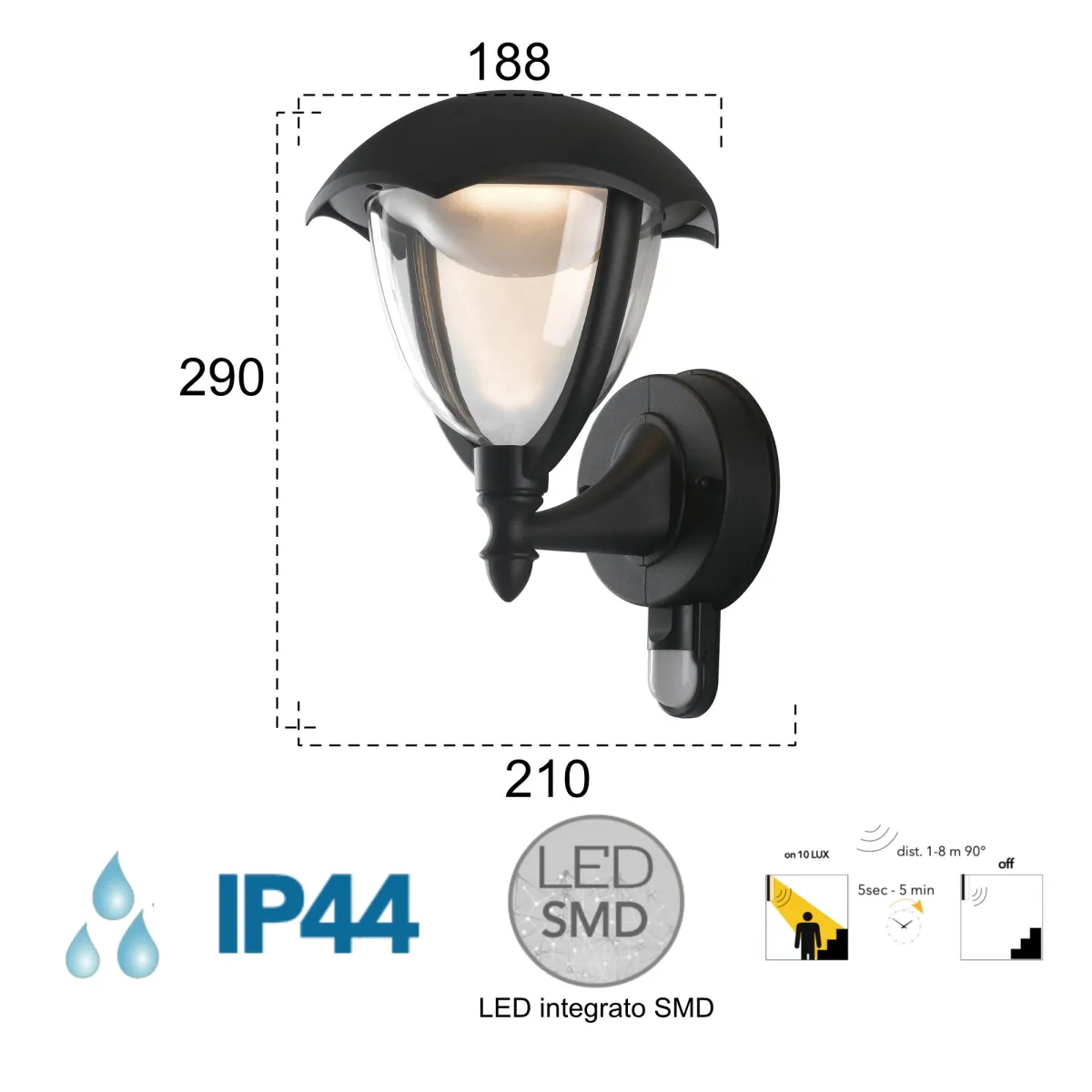 Lanterne LED noire 4000 kelvin 12 watts
