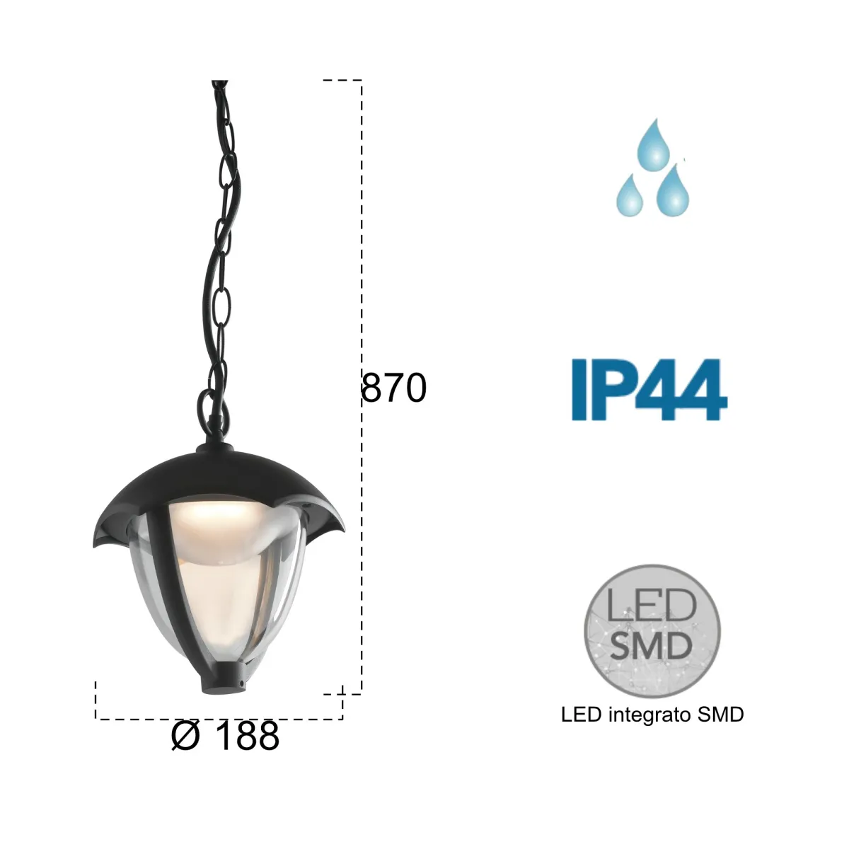 Lampadario a sospensione 12W a led nero Melany