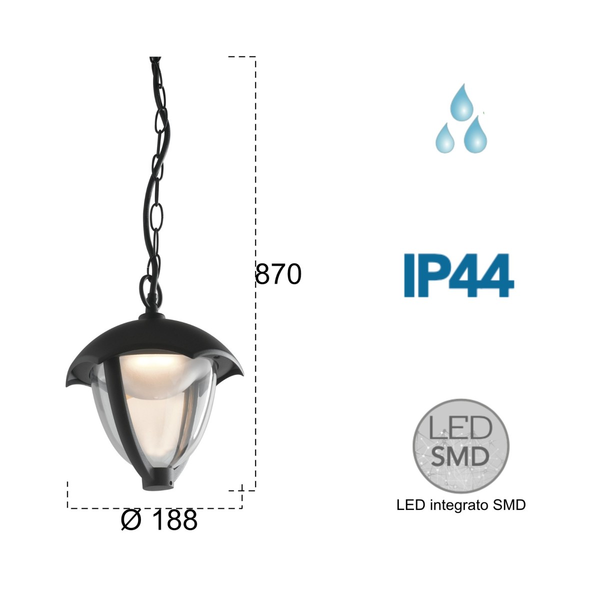 Lampe à suspension Black Led 4000kelvin 12 watts