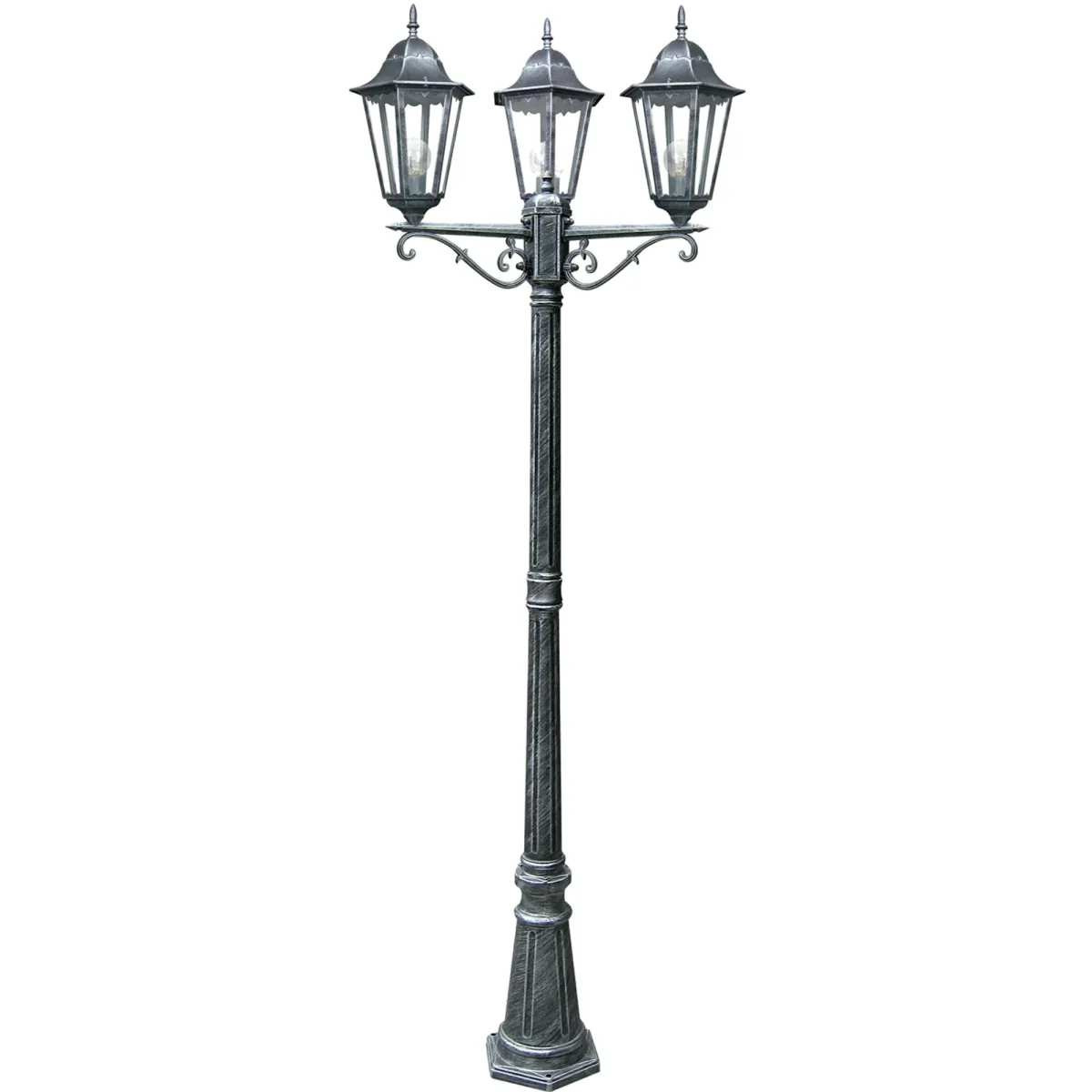 Palo luce per esterno 3x60W E27 nero e argento Koln