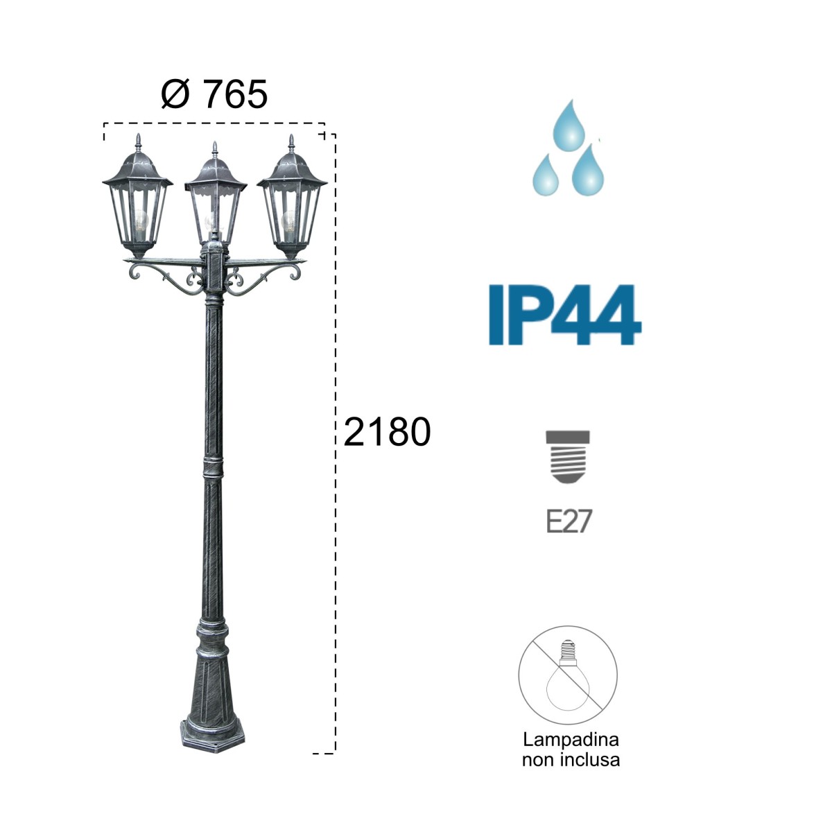 Lampadaire à trois lumières pour l'extérieur