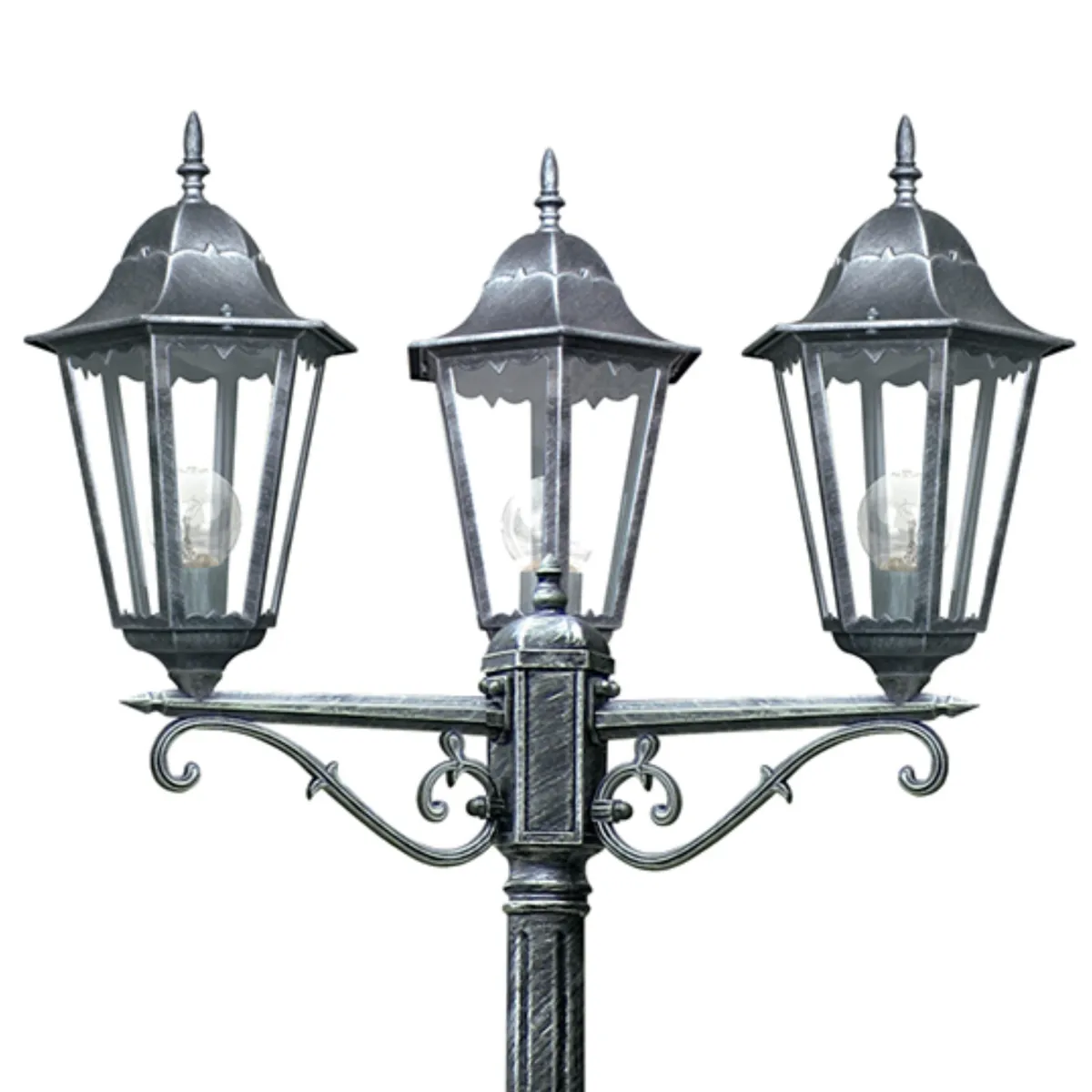 Palo luce per esterno 3x60W E27 nero e argento Koln