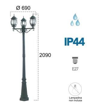 Palo luce per esterno 3x60W...