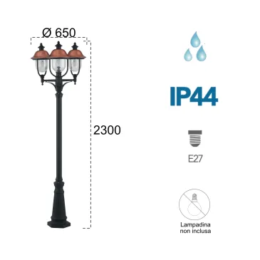 Palo luce per esterno 3x60W...