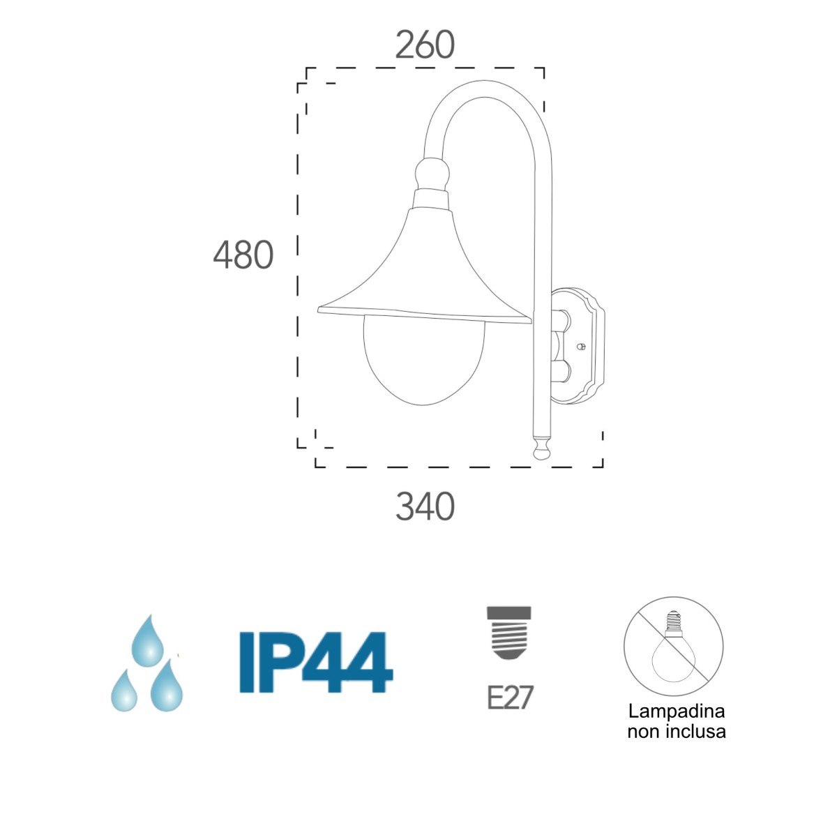 Applique da parete per esterno 60W E27 nera Dublin