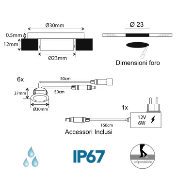 Kit 6 Faretti Segnapassi LED 0,6W | Mondialshop