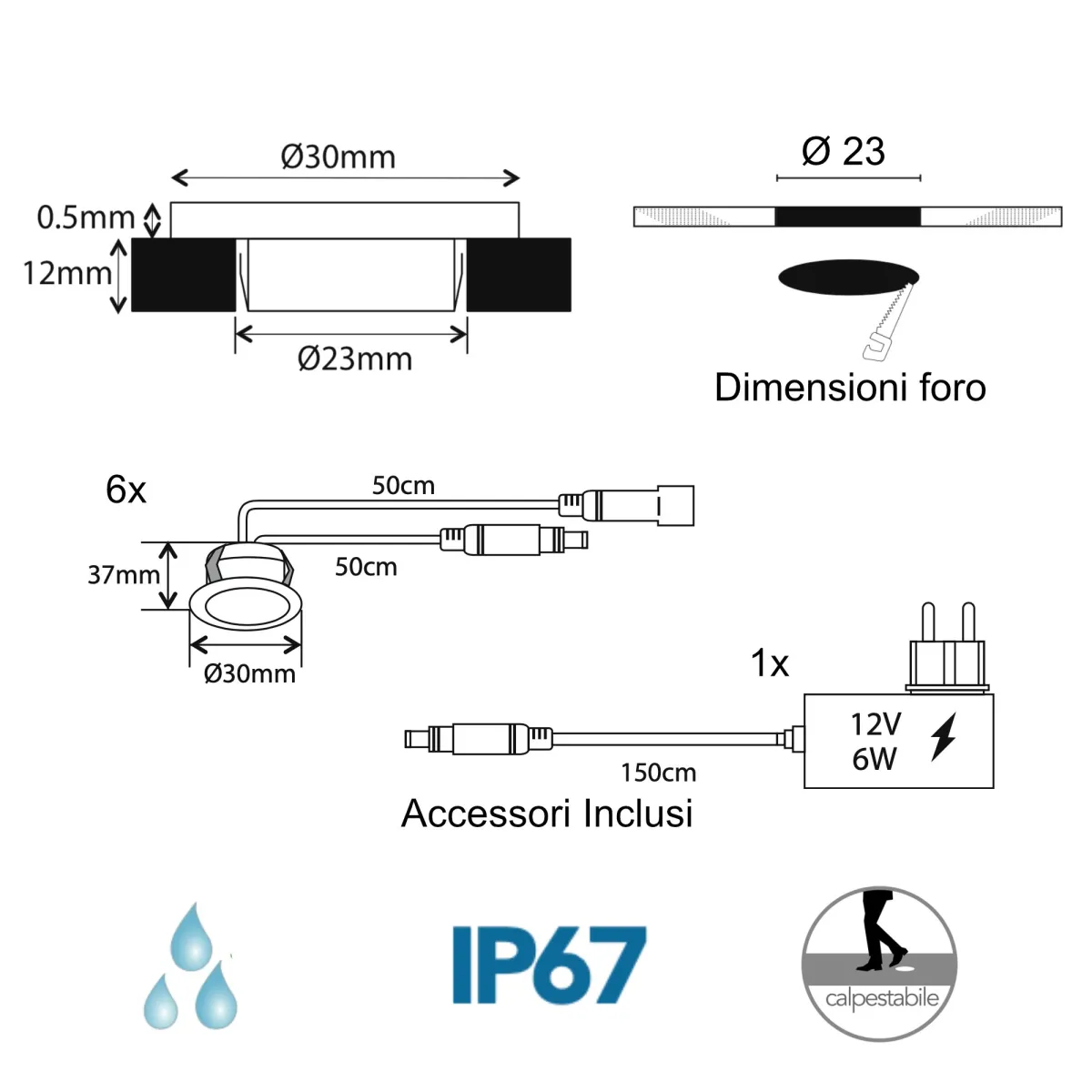 Kit 6 Segnapassi da incasso 0,6W a led nickel Chain Flat
