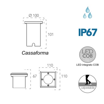 Spot LED carré piéton 11 cm