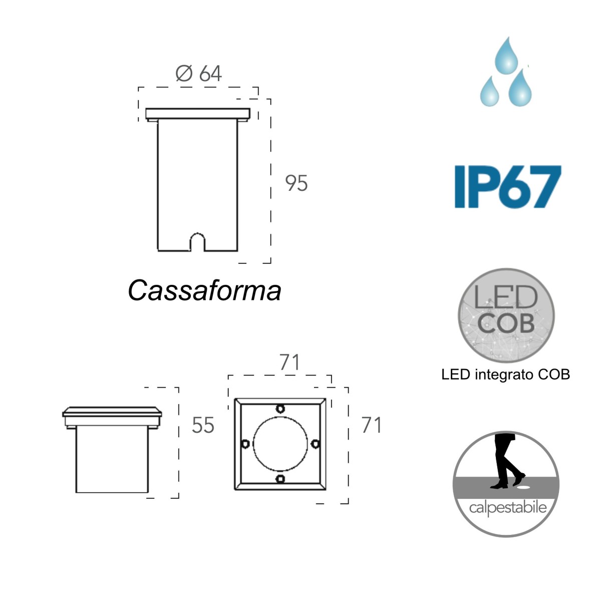 LED WALK Q7 8031440355599 Fan Europe Lighting Spot carré piétonnier 7x7 WALK