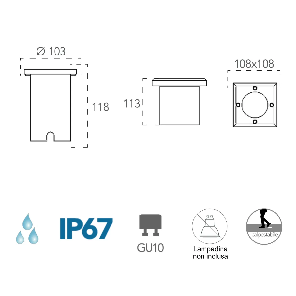 Außeneinbaustrahler 42W GU10 Stahl Road Square