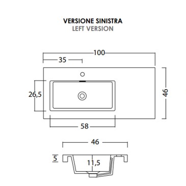 Mobile bagno sospeso grigio eucalipto 100cm due cassetti e sportello MOOD-100