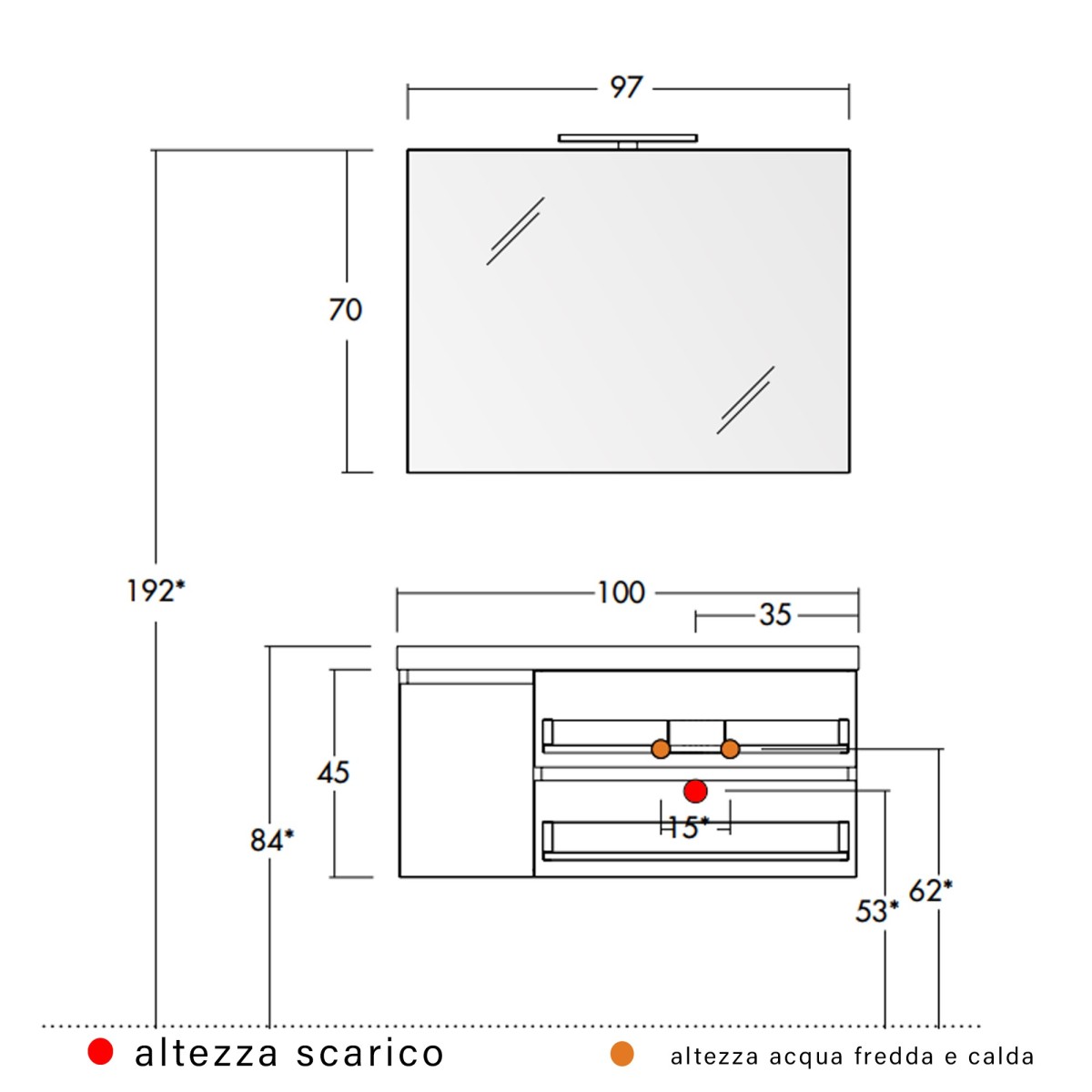 Mobile bagno sospeso grigio eucalipto 100cm due cassetti e sportello MOOD-100