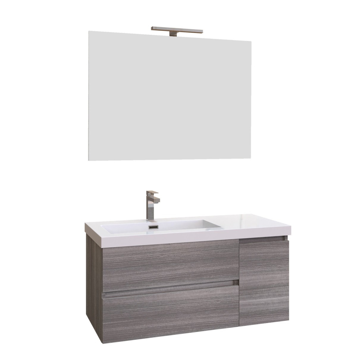 Mobile bagno sospeso grigio eucalipto 100cm due cassetti e sportello MOOD-100