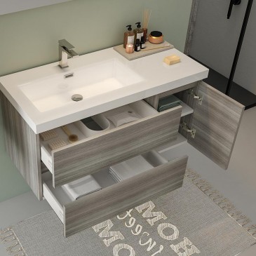 Mobile bagno sospeso grigio eucalipto 100cm due cassetti e sportello MOOD-100