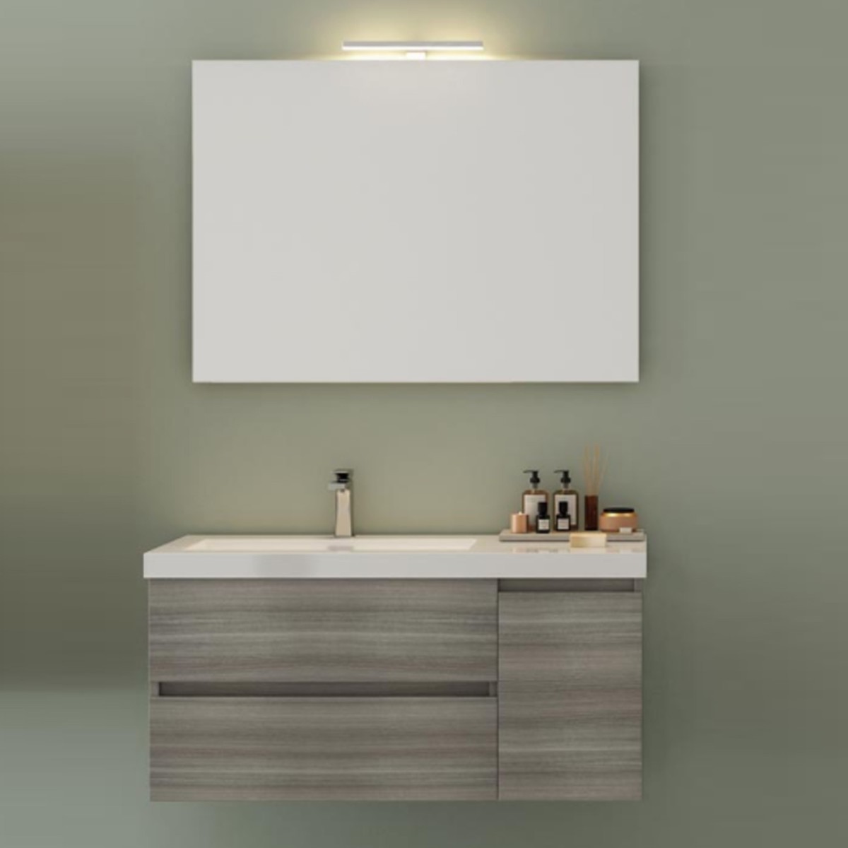 Mobile bagno sospeso grigio eucalipto 100cm due cassetti e sportello MOOD-100