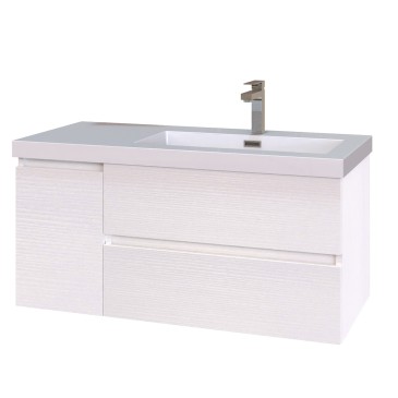 Mobile bagno sospeso bianco 100 specchio mensole lampada MOOD-100