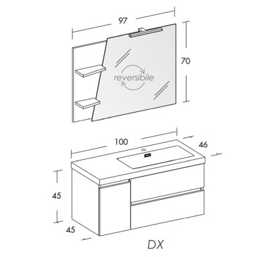 100 cm grauer hängender Badezimmerschrank