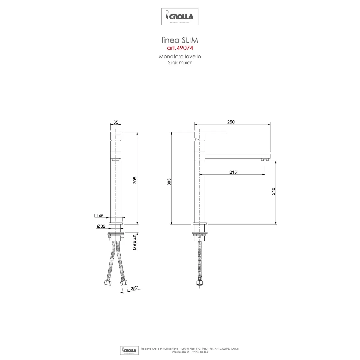 Rubinetto miscelatore da cucina quadro cromato Slim