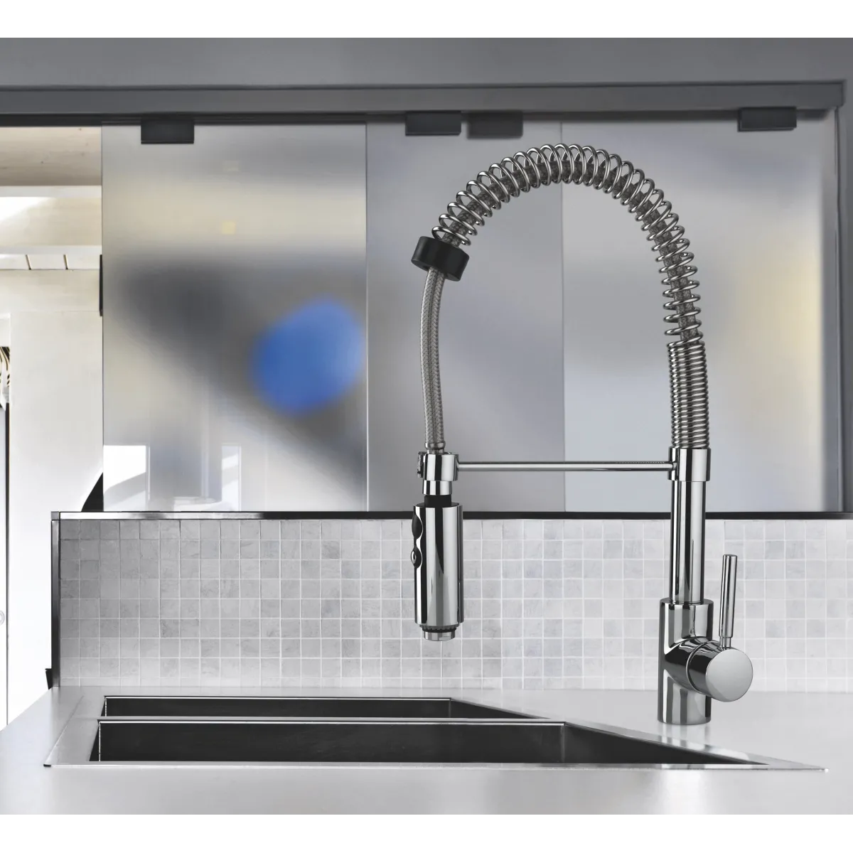 Mitigeur de cuisine à ressort chromé Hyperflex